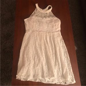 Francesca’s off-white lace halter dress